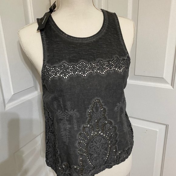 NWT Express Sleeveless Eyelet Top - Charcoal Gray - XS - Picture 1 of 9